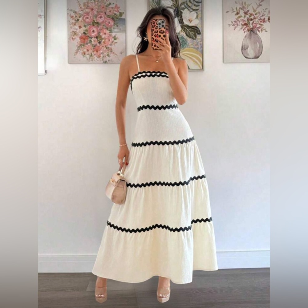 NEW Elegant White and Black Maxi Dress